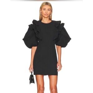 Rhode‎ Varja Black Ruffle Shoulder Puff Sleeve Mini Dress XXS New